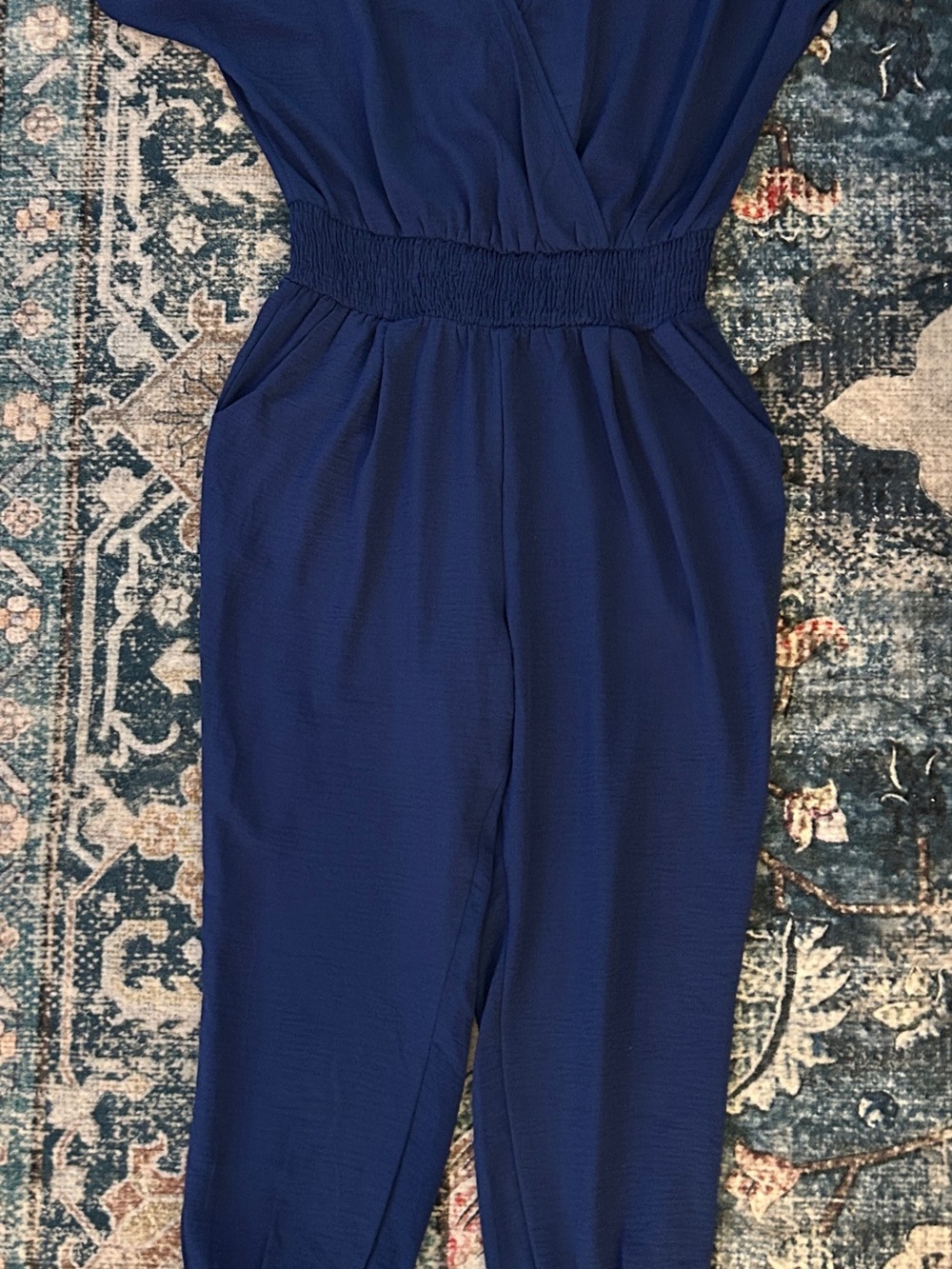 Women's Navy Blue Elastic-Waist Jumpsuit - Classic One-Piece